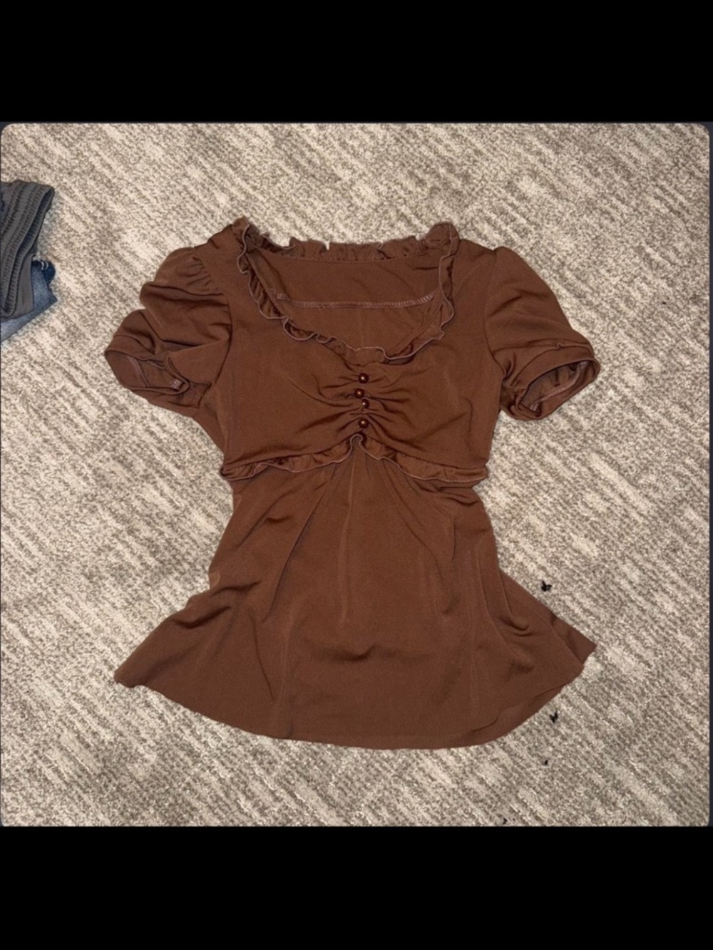 Brown Ruffle Flowy Detail Women's Top